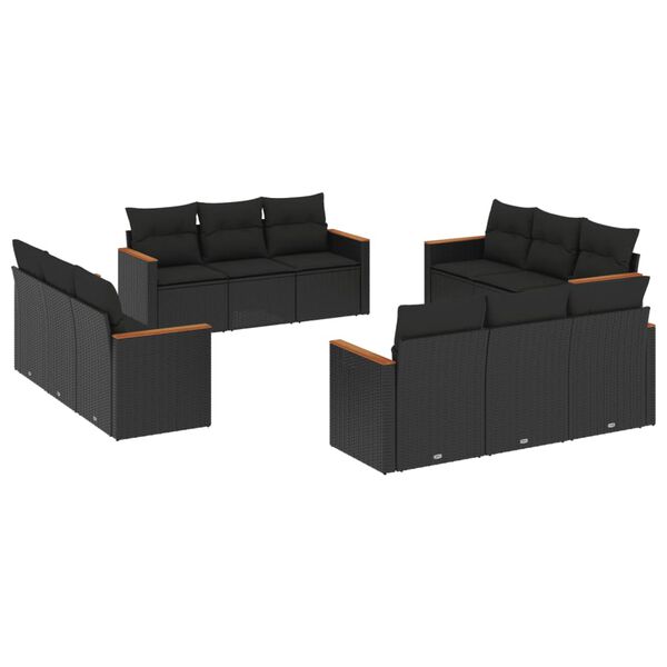 vidaXL Set Divani da Giardino 12 pz con Cuscini Nero in Polyrattan