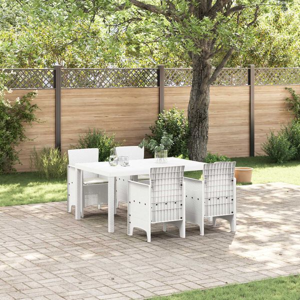 vidaXL Set da Pranzo per Giardino 5 pcs Bianco Rattan Polt