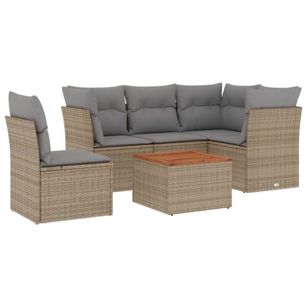 vidaXL Set Divano da Giardino 6 pz con Cuscini Beige Misto Polyrattan