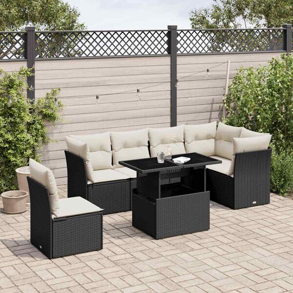 vidaXL Set Divani da Giardino con Cuscini 7pz Nero Polyrattan