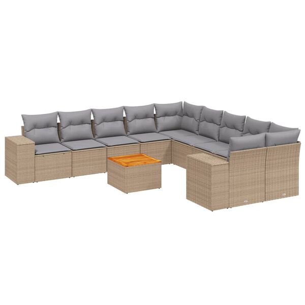 vidaXL Set Divani da Giardino 11 pz con Cuscini Beige in Polyrattan