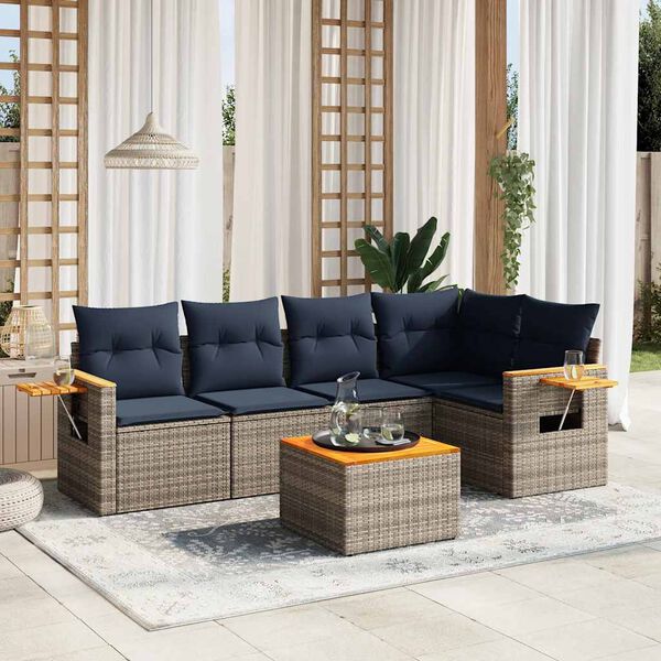 vidaXL Set Divani da Giardino 6 pz con Cuscini Grigio in Polyrattan