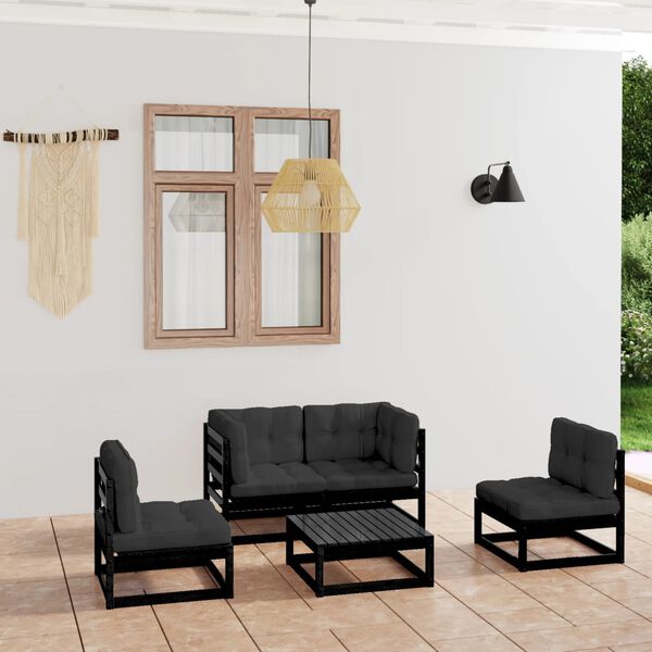 vidaXL Set Divani da Giardino 5 pz con Cuscini Legno Massello di Pino