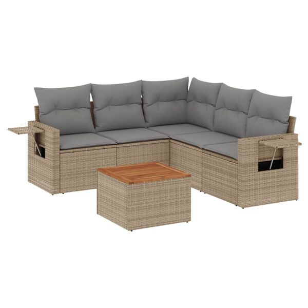 vidaXL Set Divano da Giardino 6 pz con Cuscini Beige Misto Polyrattan