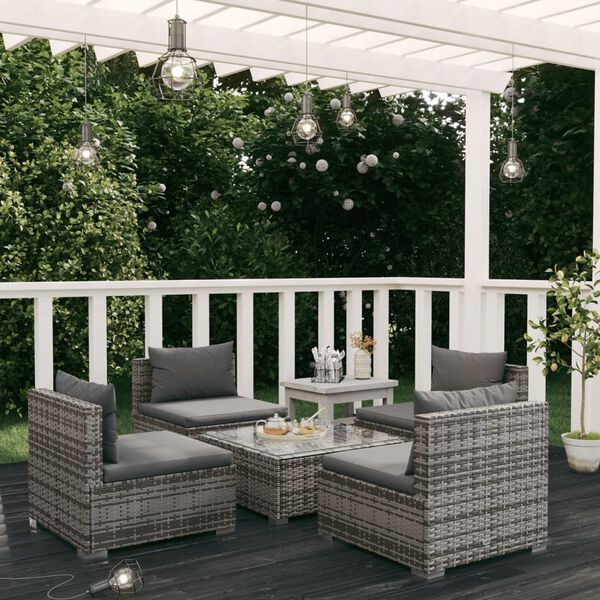 vidaXL Set Divani da Giardino 5 pz con Cuscini in Polyrattan Grigio