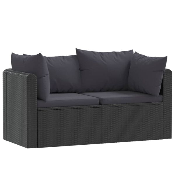 vidaXL Set Divani da Giardino 2 pz con Cuscini in Polyrattan Nero