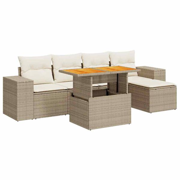 vidaXL Set Divano da Giardino 6 pz con Cuscini Beige in Polyrattan