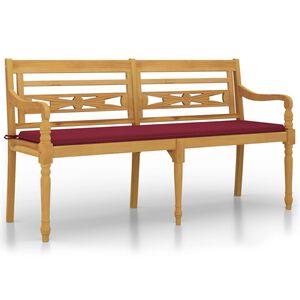 vidaXL Panchina Batavia con Cuscino Rosso Vino 150 cm Massello di Teak