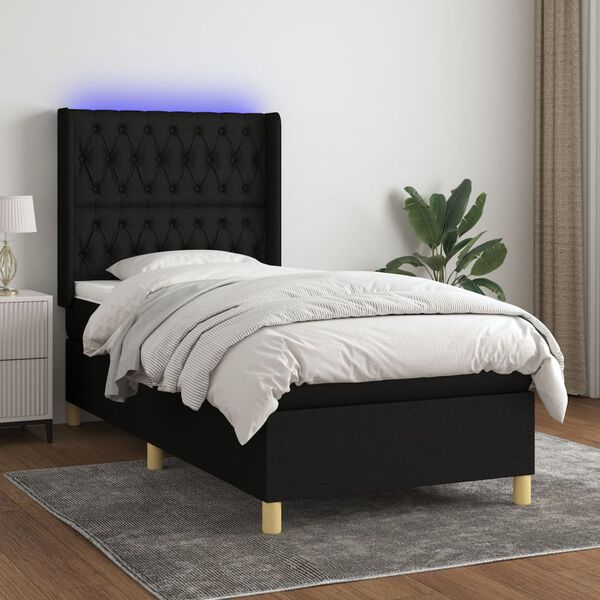 vidaXL Letto a Molle con Materasso e LED Nero 80x200 cm in Tessuto
