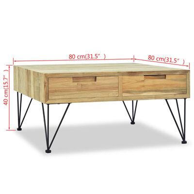 vidaXL Tavolino da Salotto 80x80x40 cm in Legno Massello di Teak
