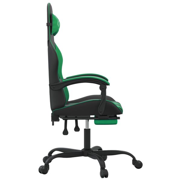 vidaXL Sedia da Gaming Girevole con Poggiapiedi Nero Verde Similpelle