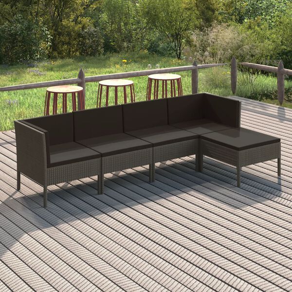 vidaXL Set Divani da Giardino 5 pz con Cuscini in Polyrattan Grigio