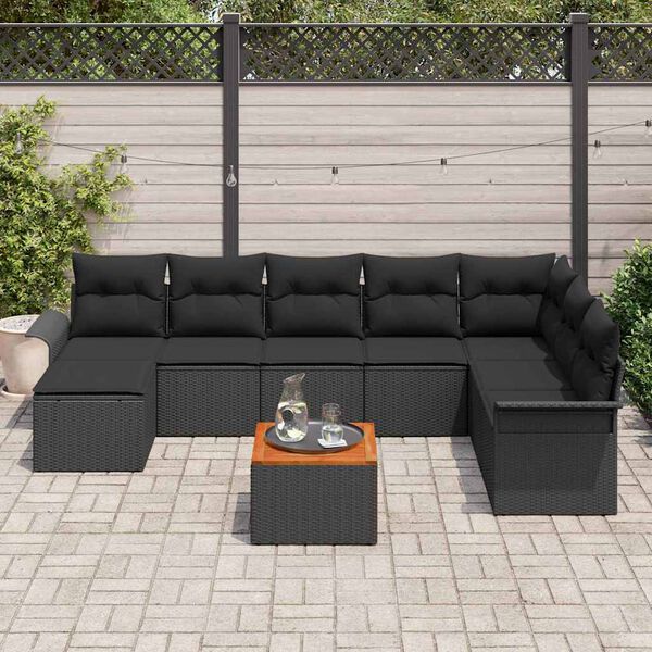 vidaXL Set Divano da Giardino 9 pcs Nero Poly Rattan