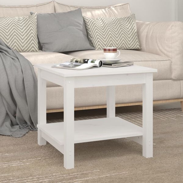 vidaXL Tavolino da Salotto Bianco 50x50x45 cm Legno Massello di Pino