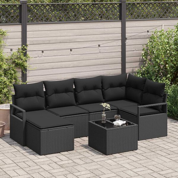 vidaXL Set di divani con cuscino 7 pcs Nero polyrattan