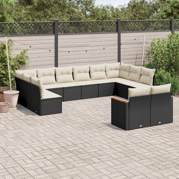 vidaXL Set Divani da Giardino 12 pz con Cuscini Nero in Polyrattan