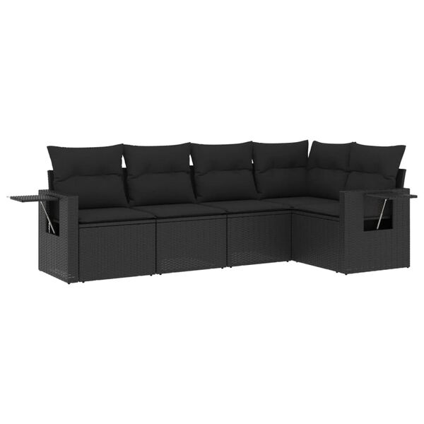 vidaXL Set Divani da Giardino 5 pz con Cuscini in Polyrattan Nero