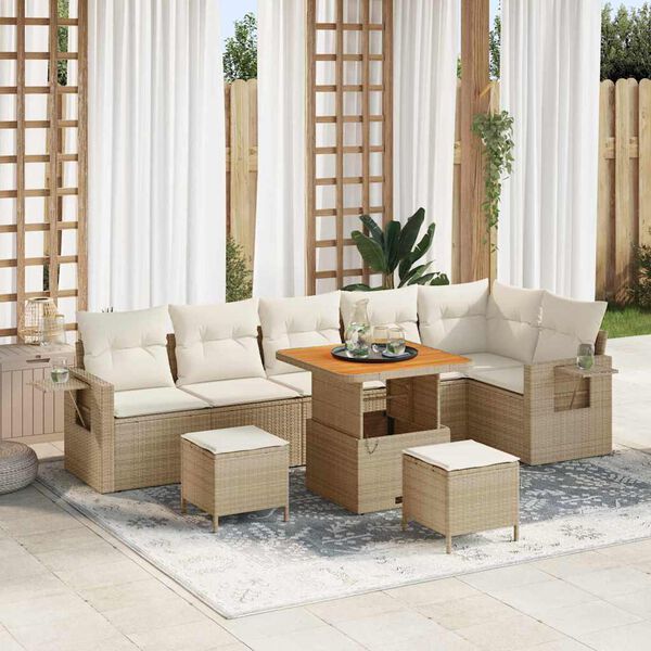 vidaXL Set Divano da Giardino 9 pcs Beige polyrattan