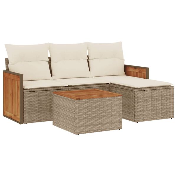 vidaXL Set Divano da Giardino 5 pz con Cuscini Beige in Polyrattan