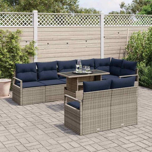 vidaXL Set Divano da Giardino 9 pcs Grigio e Blu Navy polyrattan