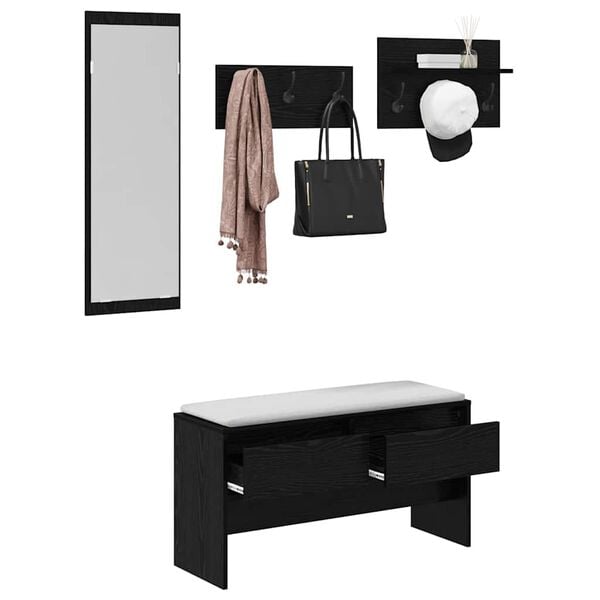 vidaXL Set mobili da ingresso 4 pcs Rovere Nero Legno multistrato