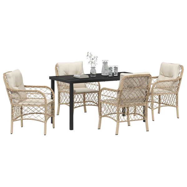 vidaXL Set da Pranzo per Giardino con cuscino 5 pcs Beige polyrattan