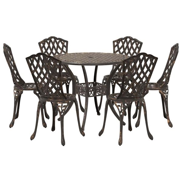 vidaXL Set da Pranzo per Giardino 7 pcs Bronzo 90 x 90 x 75 cm