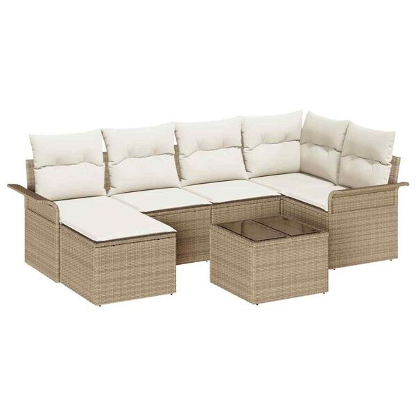 vidaXL Set Divano da Giardino con cuscino 7 pcs Beige polyrattan