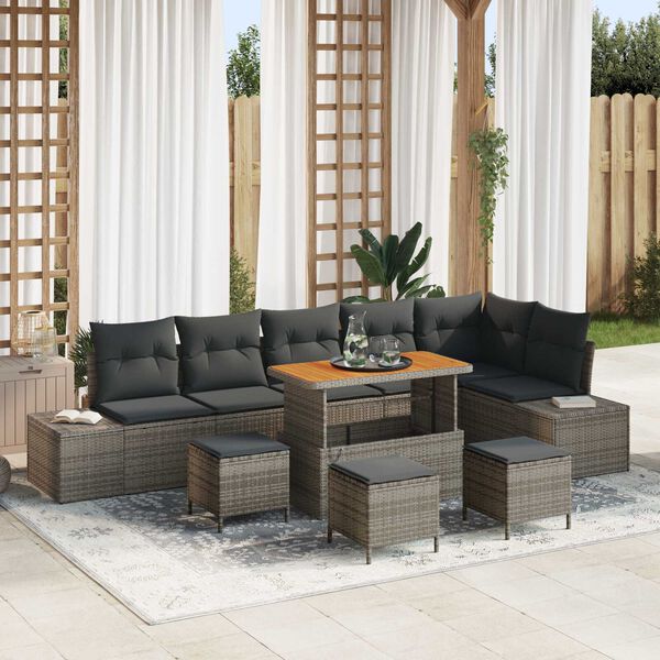 vidaXL Set Divano da Giardino con cuscino 10 pcs Grigio polyrattan