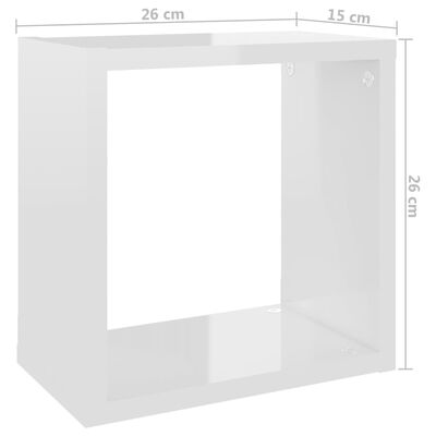 vidaXL Mensole Parete a Cubo 2 pz Bianco Lucido 26x15x26 cm