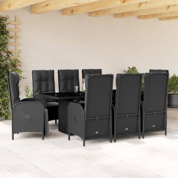 vidaXL Set da Pranzo da Giardino 9 pz con Cuscini Nero in Polyrattan