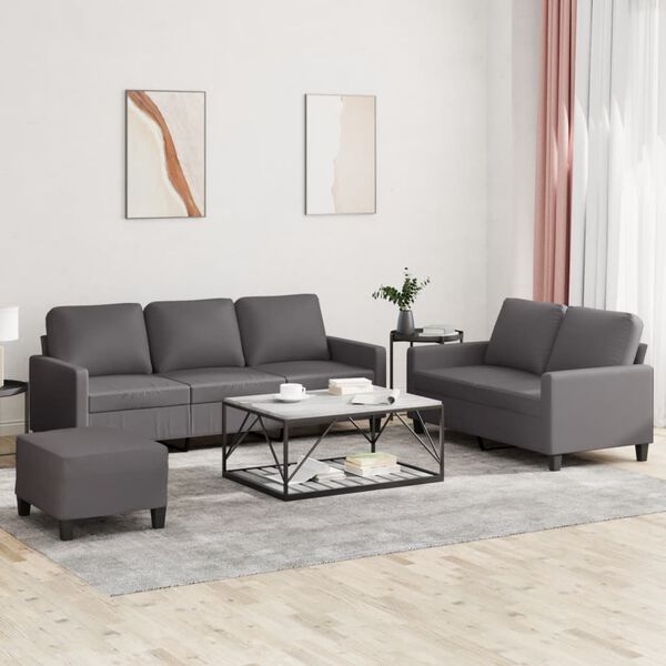 vidaXL Set di Divani 3 pz con Cuscini Grigio in Similpelle