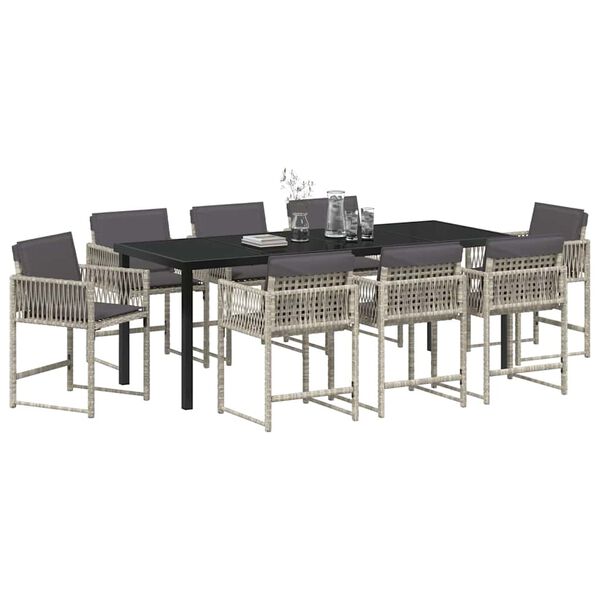 vidaXL Set da Pranzo per Giardino 9 pcs Grigio chiaro polyrattan