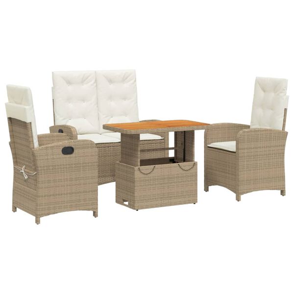 vidaXL Set da Pranzo da Giardino 4 pz con Cuscini Beige in Polyrattan