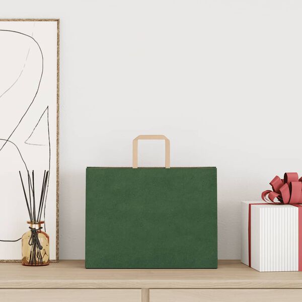 vidaXL Sacchetti di Carta 50 pz con Manici Verdi 32x17x25 cm