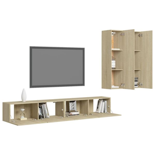 vidaXL Set di Mobili Porta TV 4 pz Rovere Sonoma in Legno Multistrato