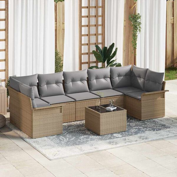 vidaXL Set Divano da Giardino 8 pcs Beige e grigio polyrattan