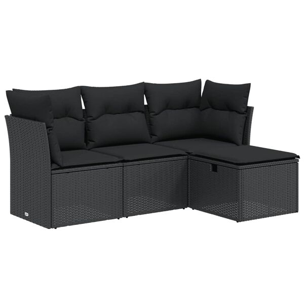 vidaXL Set Divani da Giardino 4 pz con Cuscini Nero in Polyrattan