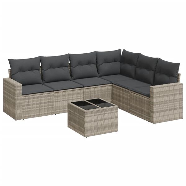 vidaXL Set Divani da Giardino 7pz con Cuscini Grigio Chiaro Polyrattan