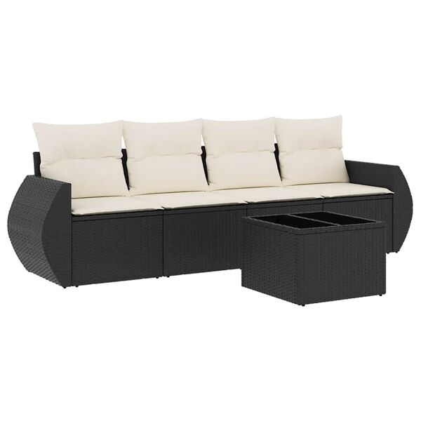 vidaXL Set Divani da Giardino 5 pz con Cuscini in Polyrattan Nero