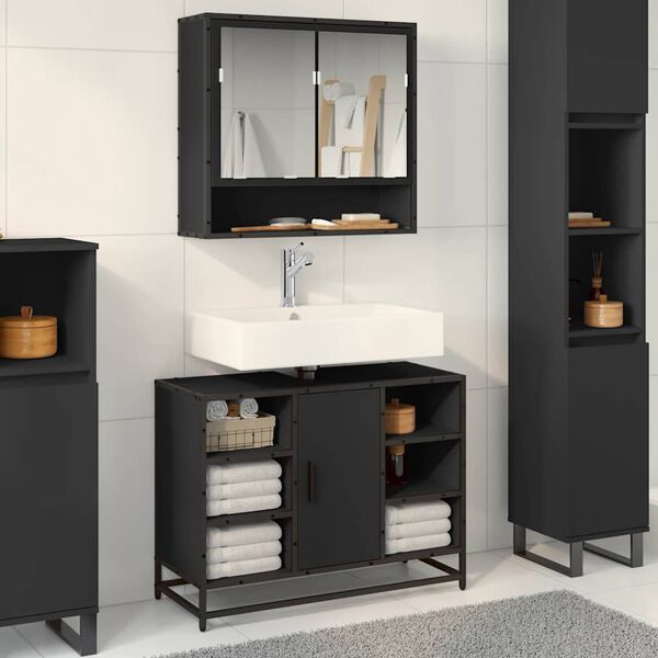 vidaXL Mobile Lavabo Bagno Nero 60x30x60 cm Legno Multistrato
