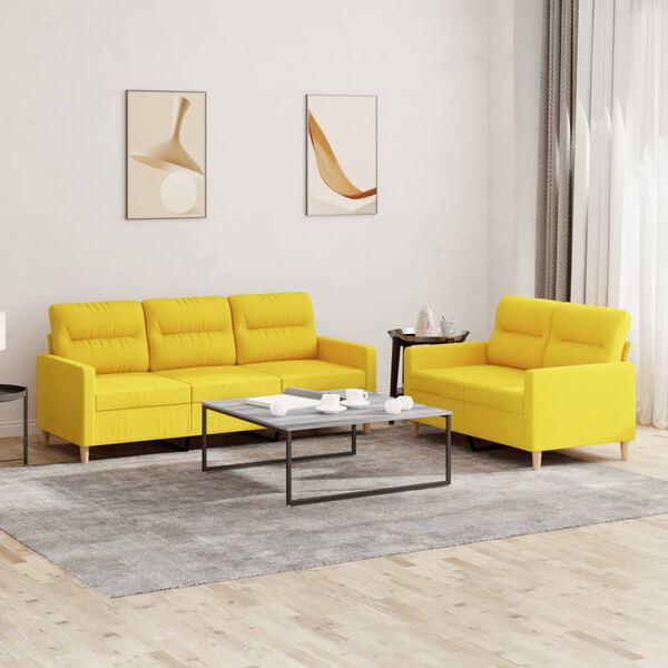 vidaXL Set di Divani 2 pz con Cuscini Giallo Chiaro in Tessuto