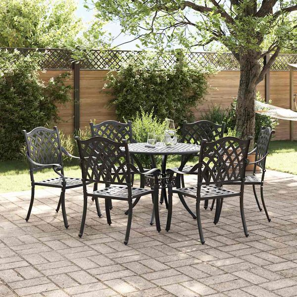 vidaXL Set da Pranzo per Giardino 7 pcs Nero Alluminio