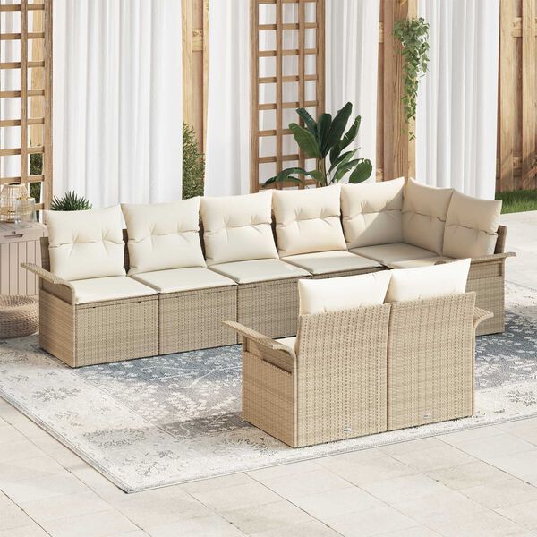 vidaXL Set Divano da Giardino con cuscino 8 pcs Beige polyrattan