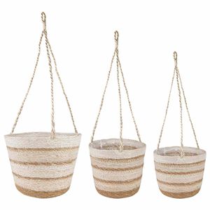 vidaXL Cesti per piante in erba marina 3 pcs Naturale, Bianco e Beige