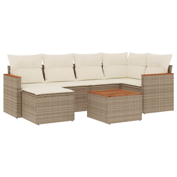 vidaXL Set Divani da Giardino 7 pz con Cuscini Beige in Polyrattan
