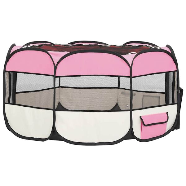 vidaXL Box per Cani Pieghevole con Borsa Trasporto Rosa 145x145x61 cm