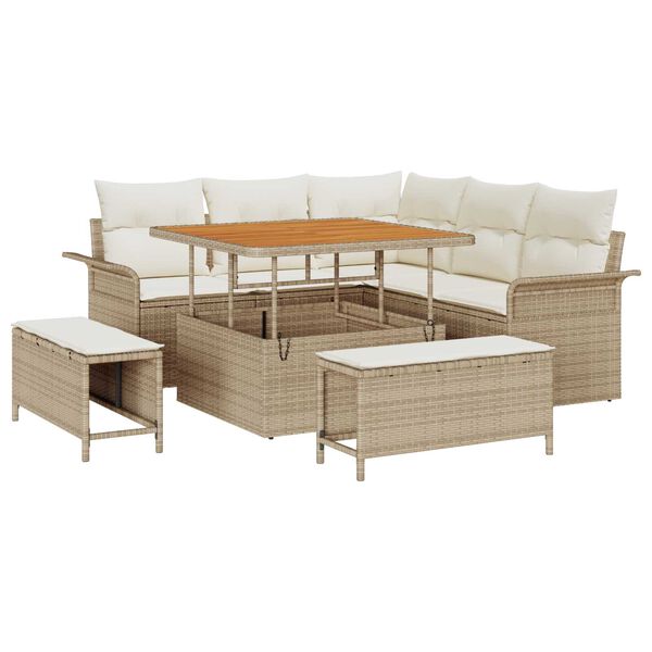 vidaXL Set Divano da Giardino con cuscino 8 pcs Beige polyrattan