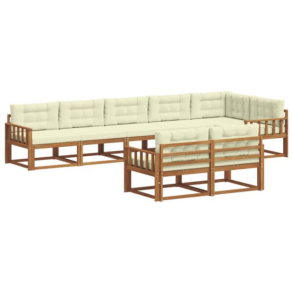 vidaXL Set di divani da esterno con cuscino 8 pcs Naturale e Crema