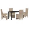 vidaXL Set da Pranzo per Giardino con cuscino 5 pcs Beige polyrattan